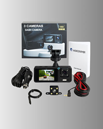3 Kameralı Araç İçi DVR Kayıt Cihazı Ön İç Arka Kamera Full HD
