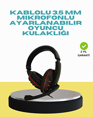 Kırmızı Işıklı Oyuncu Kulaklığı Kablolu Mikrofonlu Profesyonel