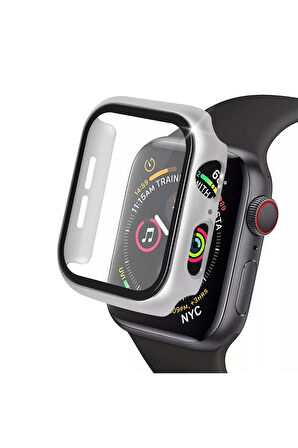 Apple Watch 41mm Camlı Kasa Ekran Koruyucu - Gümüş-(5796)