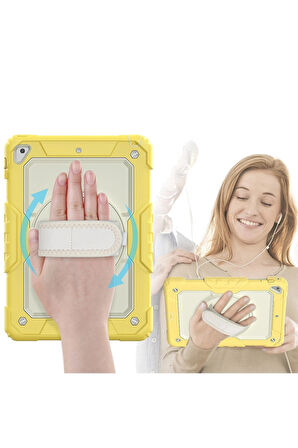 iPad 5 Air 9.7 Kılıf Strap New Tablet Kapak - Sarı-(5796)