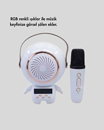 Astronot Tasarımlı Bluetooth Speaker ve Kablosuz Mikrofon Karaoke Seti