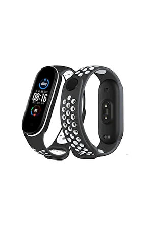 Xiaomi Mi Band 4 Spor Delikli Kordon - Siyah-Beyaz-(5796)