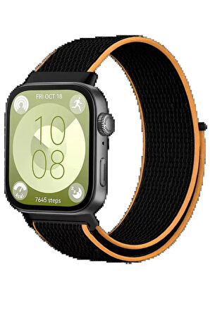 Huawei Fit 4 Hasırlı Cırtcırtlı Kordon - Siyah-Turuncu-(5796)
