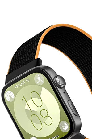 Huawei Fit 4 Hasırlı Cırtcırtlı Kordon - Siyah-Turuncu-(5796)