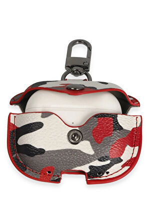 Airpods Pro 2 (2.nesil) Çanta Kamuflaj Deri Kılıf - Kırmızı-(5796)