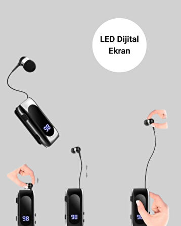 Dijital Göstergeli Bluetooth Kulaklık – Klipsli ve Şık Tasarım