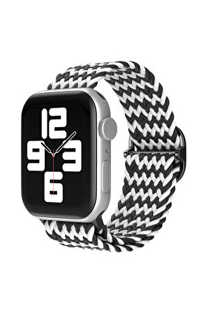 Apple Watch 38mm Star Kordon - Zigzag Siyah-Beyaz-(5796)