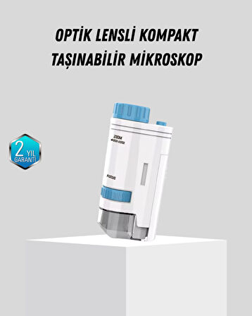 Taşınabilir Mini Mikroskop LED Işıklı 80X–200X Büyütmeli ve Odak Ayarlı