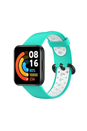 Xiaomi Redmi Watch 2 Spor Delikli Kordon - Turkuaz-Beyaz-(5796)