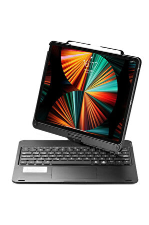 iPad Pro 12.9 (2021) Kılıf Magic Dönen Klavyeli Tablet Kılıf - Siyah-(5796)