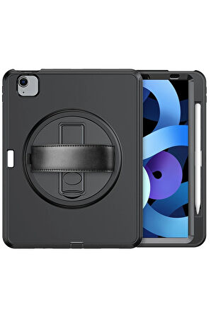 iPad 2022 10.9 (10.nesil) Kılıf Hand Strap Tablet Kılıfı - Siyah-(5796)