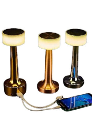 Altın Rengi Masa ve Gece Lambası Dokunmatik Şarjlı Masa Lambası