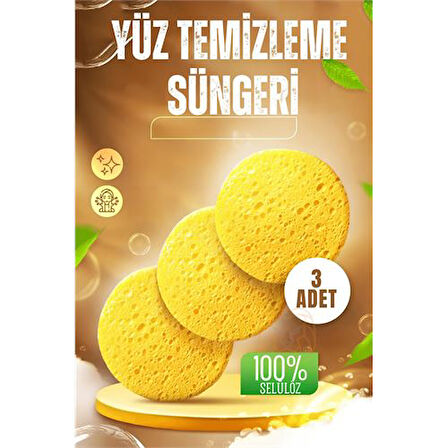 HSNET Makyaj Temizlik Pedi Cilt Temizlik Süngeri Doğal Selülöz 3 ADET