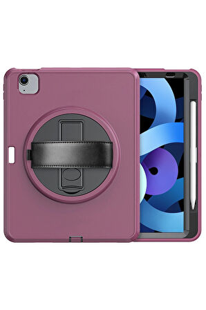 iPad 2022 10.9 (10.nesil) Kılıf Hand Strap Tablet Kılıfı - Mürdüm-(5796)