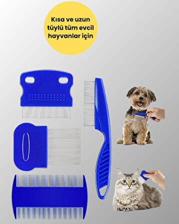 Kedi Köpek ve Küçük Hayvanlar İçin 4 Parça Ergonomik Tarak Takımı