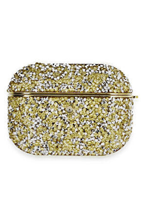 Airpods Pro 2 (2.nesil) Luz Taşlı Kılıf - Gold-(5796)