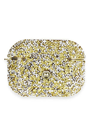 Airpods Pro 2 (2.nesil) Luz Taşlı Kılıf - Gold-(5796)