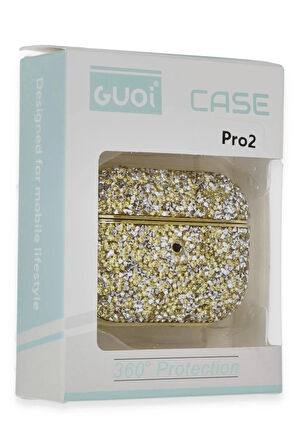 Airpods Pro 2 (2.nesil) Luz Taşlı Kılıf - Gold-(5796)