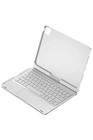 iPad Pro 11 (2024) F11 ATS Kılıf Magic Dönen Klavyeli Tablet Kılıf - Gümüş-(