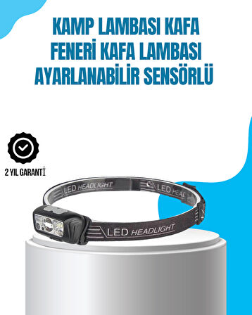 Kamp Lambası Kafa Feneri Kafa Lambası Ayarlanabilir Sensörlü Şarjlı