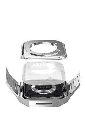 Apple Watch 44mm Metal Petek Kasalı Kordon - Siyah-(5796)