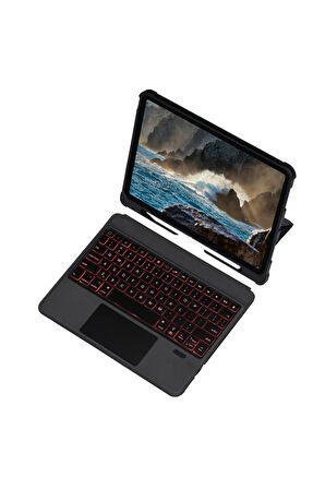 T5209D iPad Pro 12.9 (2021) Kılıf İnter Ledli Klavyeli Tablet Kılıfı - Siyah-(