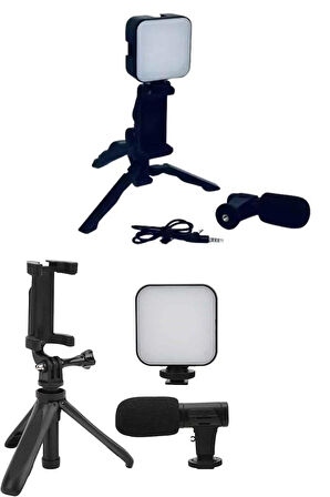 Telefon Tutucu Mikrofonlu Işıklı Youtuber Video Kayıt