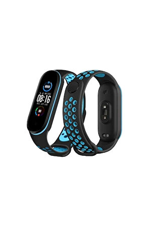 Xiaomi Mi Band 6 Spor Delikli Kordon - Siyah-Mavi-(5796)