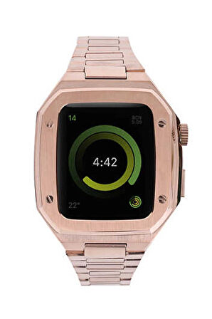 Apple Watch 44mm Metal Petek Kasalı Kordon - Rose Gold-(5796)
