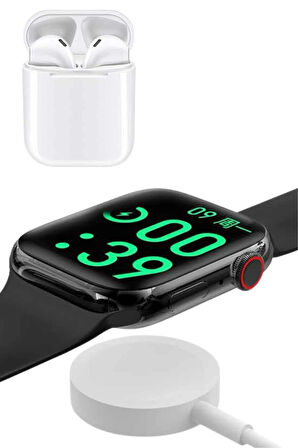 Akıllı Saat Gümüş Kasa Bluetooth Kulaklık Hediyeli Çok Fonksiyonlu İkili Set