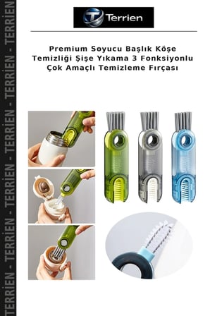 Premium Soyucu Başlık Köşe Temizliği Şişe Yıkama 3 Fonksiyonlu Çok Amaçlı Temizleme Fırçası