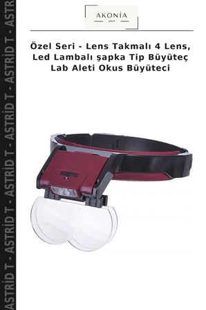 Özel Seri - Lens Takmalı 4 Lens, Led Lambalı şapka Tip Büyüteç Lab Aleti Okus Büyüteci