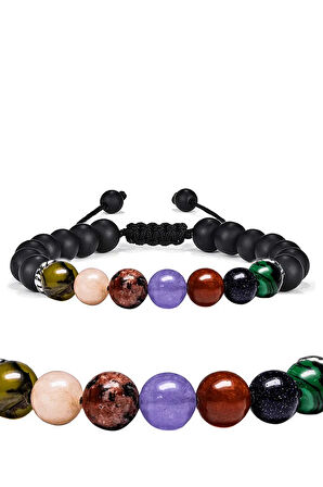 Sertifikalı Mutluluk Iç Huzur Bilekliği Akik Kalsit Mercan Kuvars Mavi Yıldız Malahit Oniks Doğal Taş Bileklik