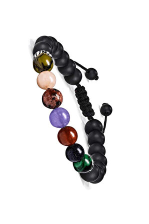 Sertifikalı Mutluluk Iç Huzur Bilekliği Akik Kalsit Mercan Kuvars Mavi Yıldız Malahit Oniks Doğal Taş Bileklik