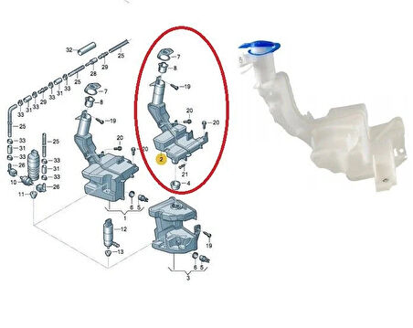Volkswagen Passat Su Fiskiye Bidonu Üst (Far Yıkamalı) 2011 Sonrası Uyumlu