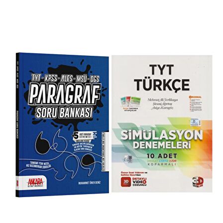 3D TYT Türkçe Deneme ve AKM Paragraf Soru Bankası Seti 2 Kitap