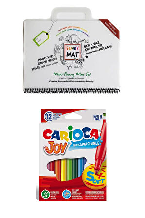 Akademi Çocuk Funny Mat Mini Ve Carioca Joy 12'li Keçeli Kalem (boya Ve Kolayca Sil) 2'li Set