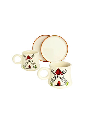 2’li Takım Değirmen  Desenli  El Yapımı kazan Seramik Kahve Fincanı, Kahve Fincanı, Hand made