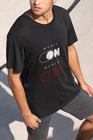 Music On World Off Baskılı Unisex Oversize T-Shirt