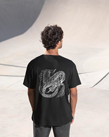 Dragon Baskılı Unisex Oversize T-Shirt