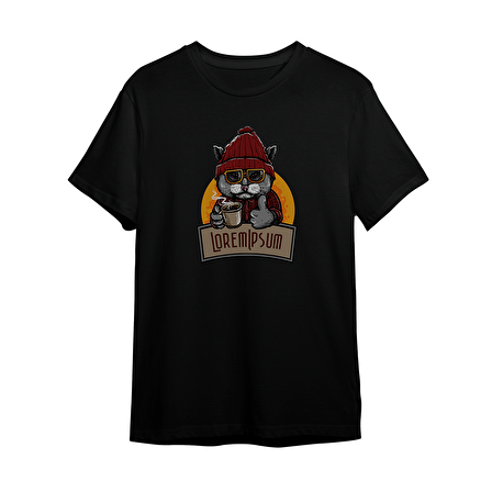 Coffee Cat Baskılı Unisex Oversize T-Shirt