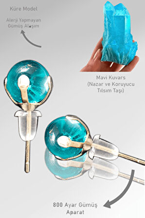 Sertifikalı Gerçek Mavi Kuvars Taşı Nokta Doğal Taş Küpe