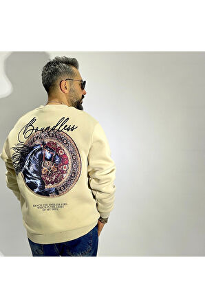 Sırtı Kumaş Baskılı Erkek Oversize Sweatshirt