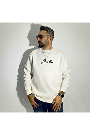 Sırtı Kumaş Baskılı Erkek Oversize Sweatshirt