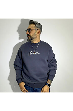 Sırtı Kumaş Baskılı Erkek Oversize Sweatshirt