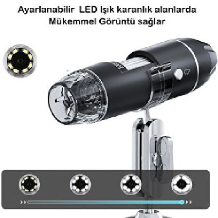 Dijital Mikroskop 1600X Zoom 8 LED Taşınabilir Saç ve Cilt Analiz Cihazı - IOS ve Android Uyumlu