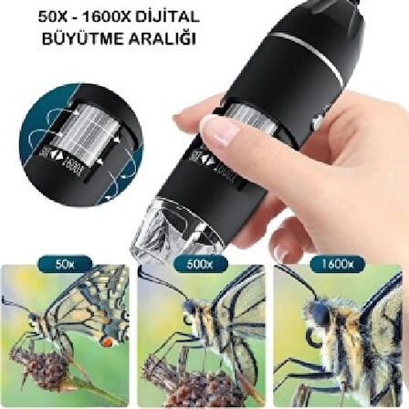 Dijital Mikroskop 1600X Zoom 8 LED Taşınabilir Saç ve Cilt Analiz Cihazı - IOS ve Android Uyumlu