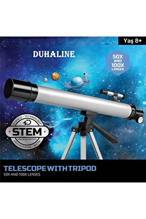 Teleskop 100 Kat Yakınlaştırma 50mm Eğitici Astronomik Uzay Doğa Ay Gözlem Teleskobu + Tripod