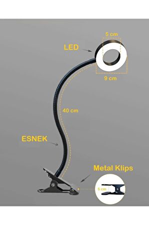 Duhaline Çok Fonksiyonlu Akrobat  Klipsli Masa Lambası Ayarlanabilir Işık Seviyeli LED Çalışma Lambası