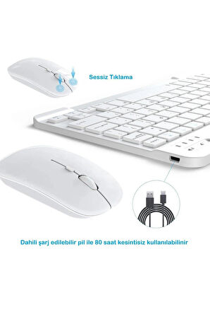 Apple iPad A16 11" Tablet Için Uyumlu Slim Şarjlı Bluetooth Klavye Ve Mouse Seti